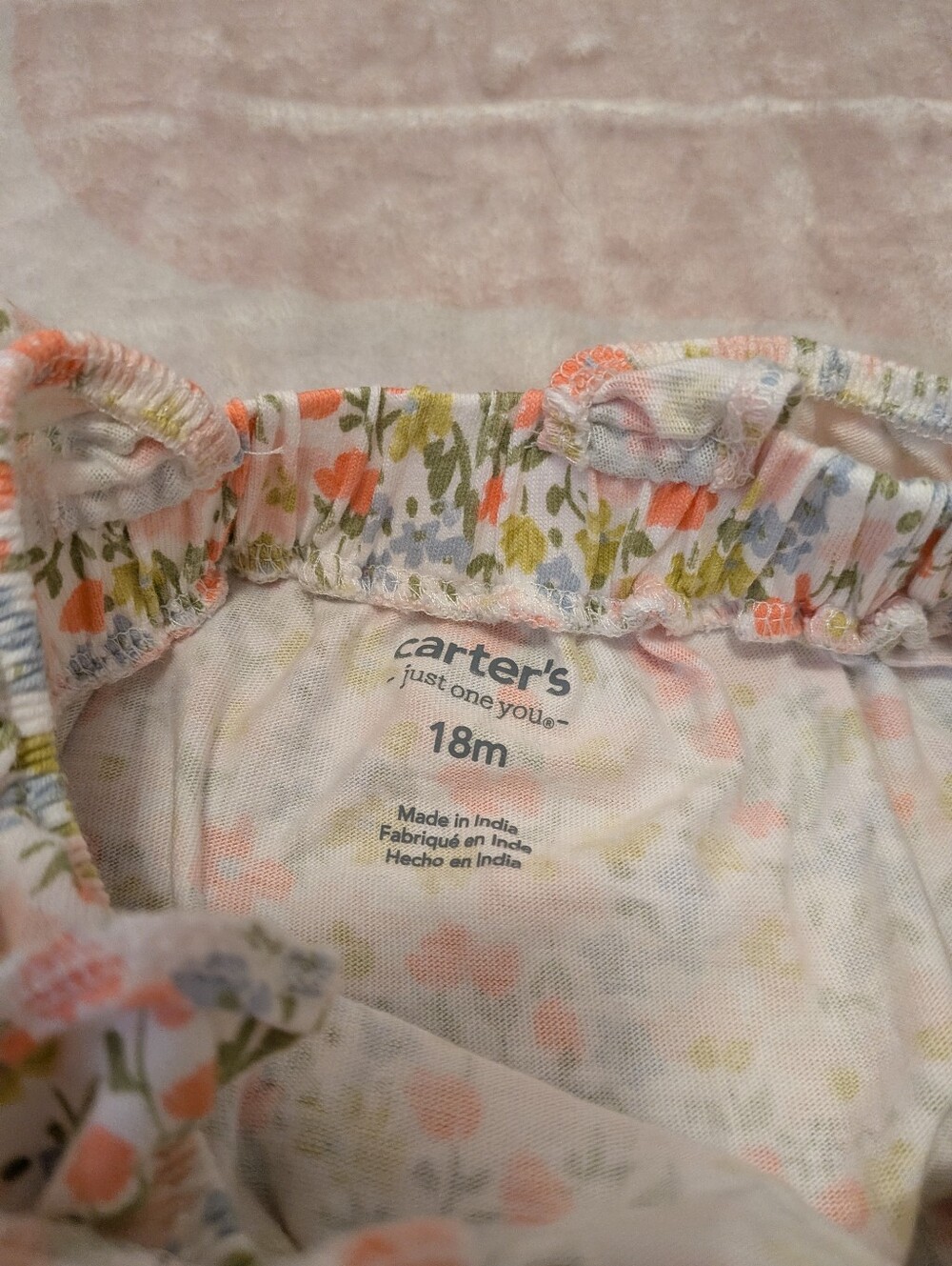 18 Month Oshkosh Denim Pink Eyelet Dress + Floral Romper, White Polka Dot Onesie - Picture 2 of 4